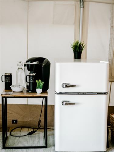 All accommodations include a mini-fridge, a Keurig coffee machine and outlets for your devices