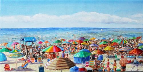 "Beach Party, P'Town" Oil, 8 x 16 by Barney Levitt (Copley Society Master Member.)