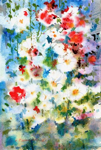 "Hollyhocks"/Anthony Visco/watercolor