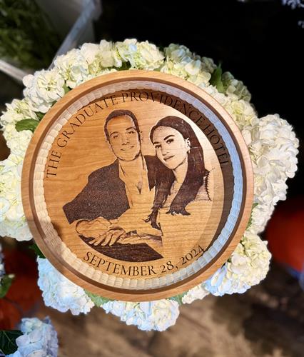 wedding tray with custom laser on cherry wood