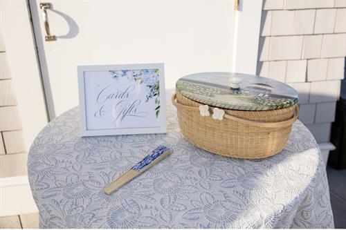 local artist Nick Healy crafts the image of Wychmere Beach Club for this exquisite wedding card holder at Wychmere Beach Club