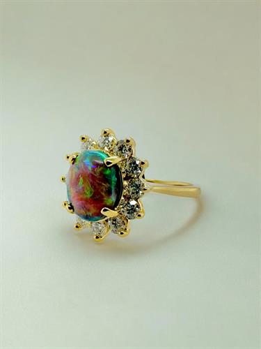 Fine Black Opal & Diamond Ring