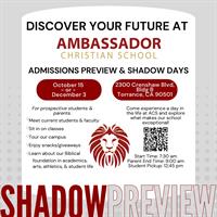 Ambassador Christian School Admissions Preview & Shadow Day