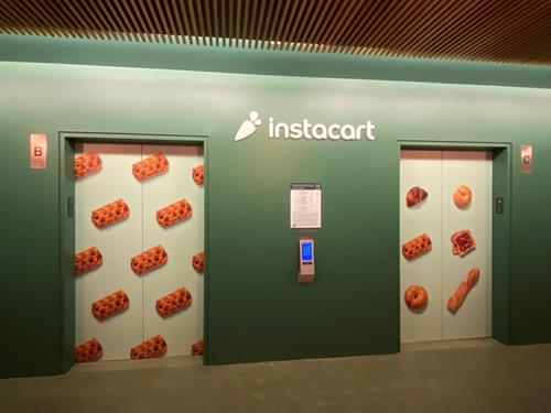 3D logo and Elevator Wrap, Instacart. San Francisco, CA