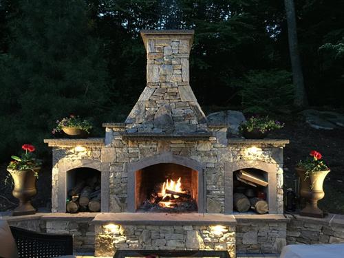 StoneFire Fireplace at Night