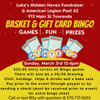 Bingo - Fundraiser for Luke's Hidden Haven