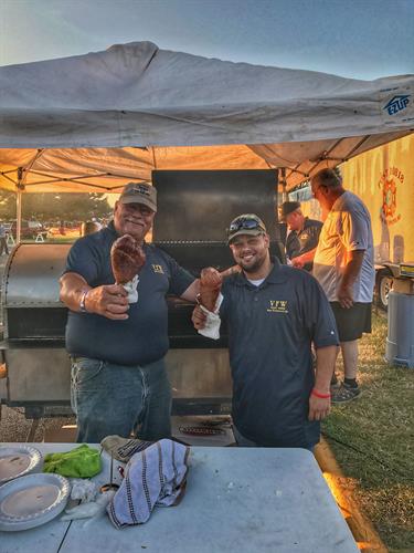 Past Commander Dave Green and Sr Vice Commander Ron Ramos cooking turkey legs at Fun Fest 2017