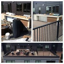 Custom built outdoor kitchen with skypaver system over a rubber roof