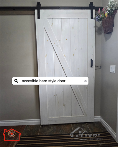 Stylish Barn Door style closet door with large handle for easy access 