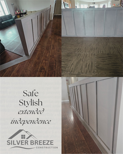 Custom built wall to prevent wheelchair slips into sunken living room