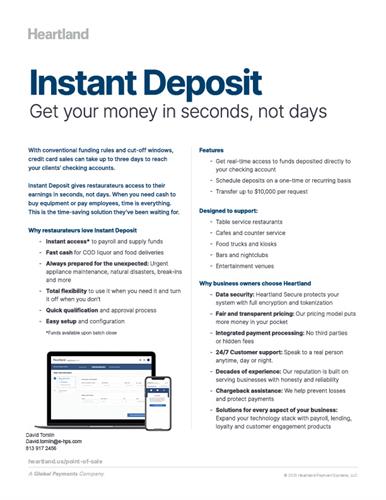 Instant Deposit. Receive your money in seconds, not days
