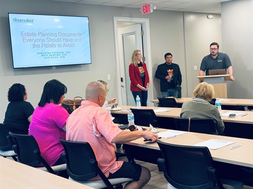 Attorneys Samantha Peckham, Luis Silva, and Matt Newton presenting a free lunch and learn workshop to the community.