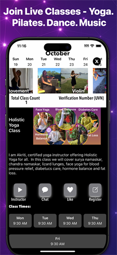 Join Live Classes from Your Home or in Group Session - Yoga, Pilates, Dance, Violin - (Mental Health , Senior Yoga, Holistic Yoga, Kids Yoga)