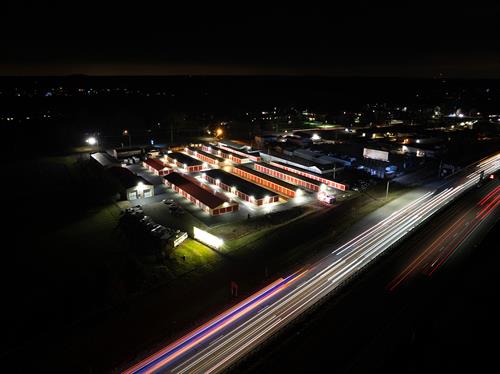 Well-lit aisles and buildings Well-lit aisles and buildings