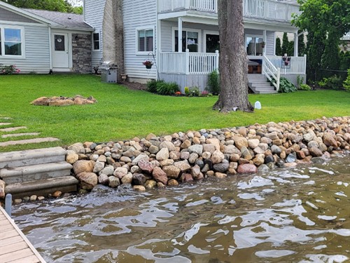 Lake side boulder sea wall