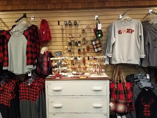 Plaid and more plaid and jewelry, locally made bead bracelets, too!