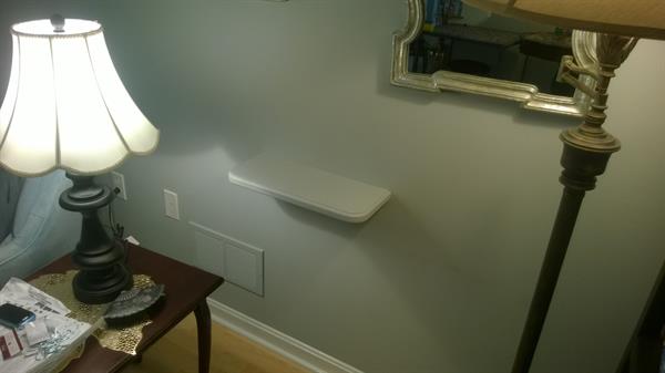 A recent client was thrilled with this shelf that we fabricated and installed for her. A little something that was done to spruce up a wall with no unsightly brackets and she still has space underneath. A recent client was thrilled with this shelf that we fabricated and installed for her. A little something that was done to spruce up a wall with no unsightly brackets and she still has space underneath.