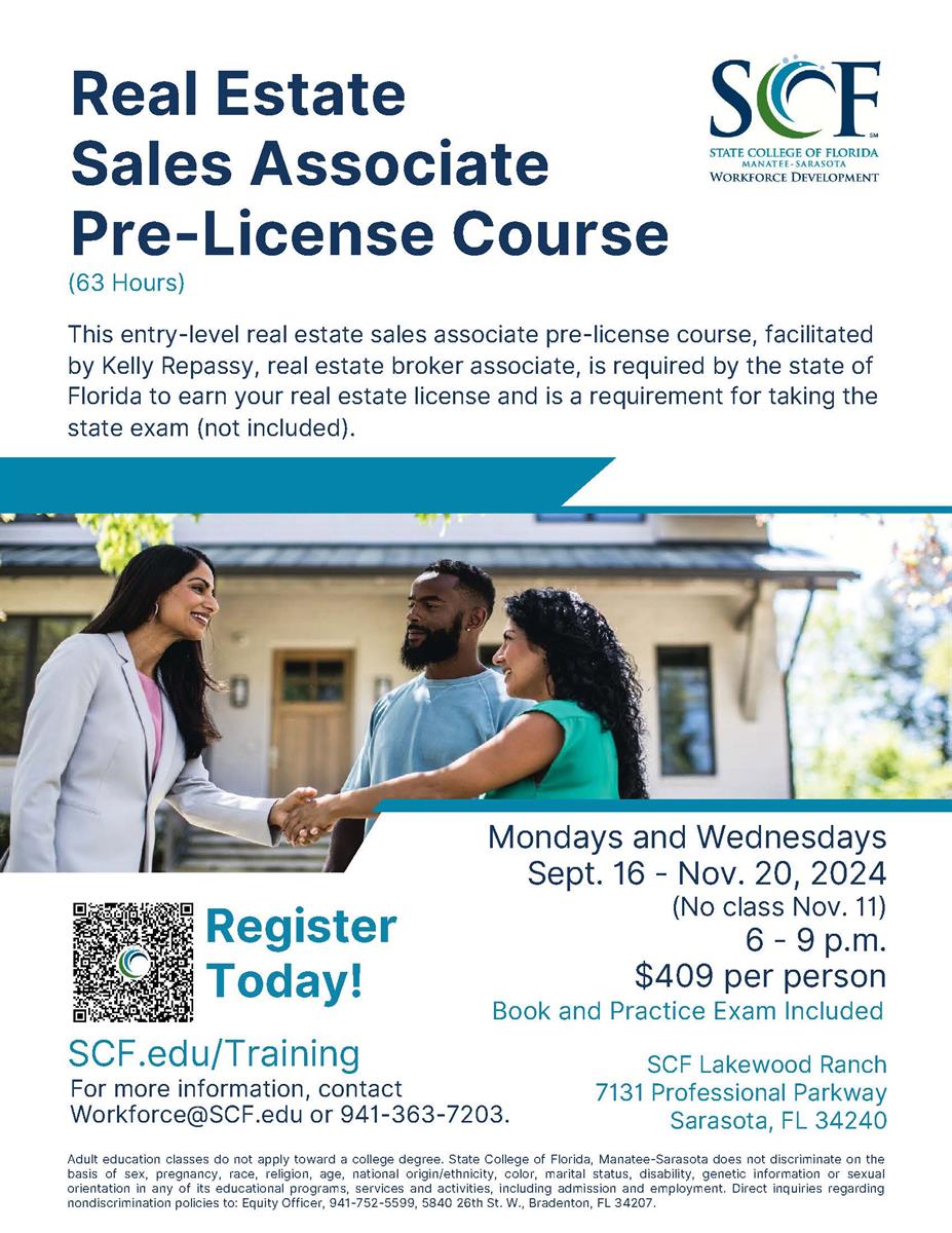 REAL ESTATE SALES ASSOCIATE PRE-LICENSING - SCF - Nov 11, 2024