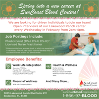 SunCoast Blood Centers is hiring