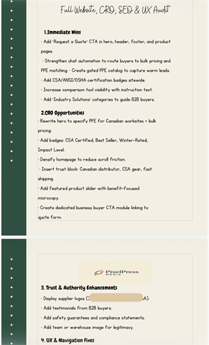 Website, CRO, SEO and UX Audit. Conversion-focused recommendations designed to increase qualified inquiries and reduce friction.