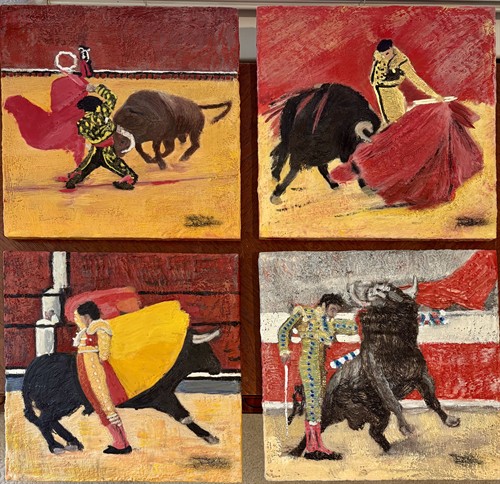 Four encaustic matador paintings 12"x 12"