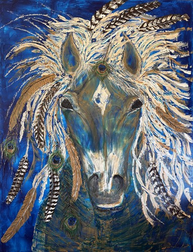 Acrylic palette knife painting of Crazy Blue Horse