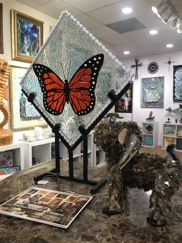 Glass artwork including kiln formed glass, shattered glass sculpture and more.