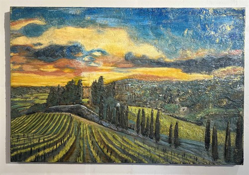 Paso Landscape, encaustic painting on birchwood panel