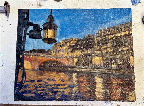 and encaustic painting of the Seine River