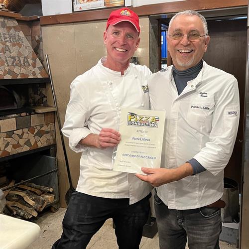Pat graduating from his pizzaiolo training with Enzo Coccia 