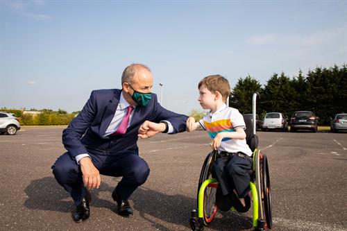 An Taoiseach Micheal Martin with Crann client Brendan at the launch of our Playground build in July