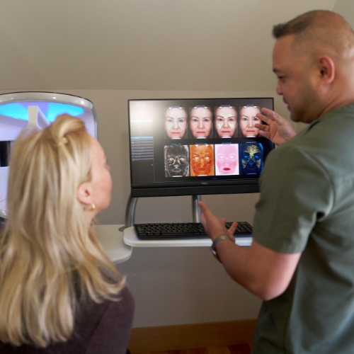 Our VISIA imaging shows what the mirror can't — pigmentation, sun damage, texture and redness beneath the surface. It's how we build a personalised plan based on evidence, not guesswork.