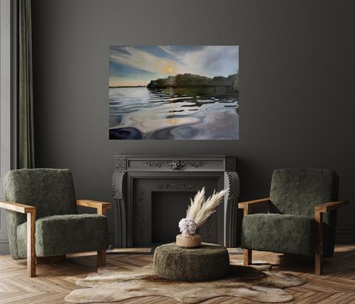 Mock up of Antiphony Oil Painting of Weedon Preserve in Living Room Setting