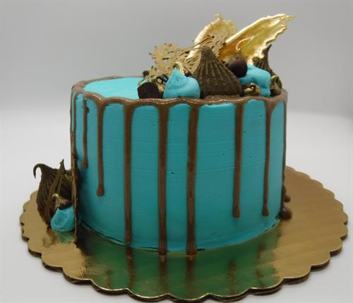 Teal Gold Decadent Sunset Cake