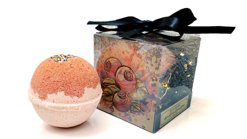 Acai Blast Bath Bomb With It's Luxury Packaging. Available Online at www.rocknbombs.com