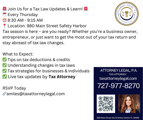 WEEKLY TAX & LEARN IN SAFETY HARBOR - THURSDAY MORNINGS