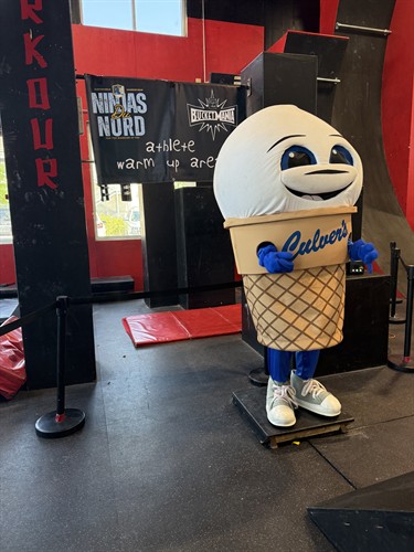 Scoopie trying out his ninja skills during the Ninja Intensity event.