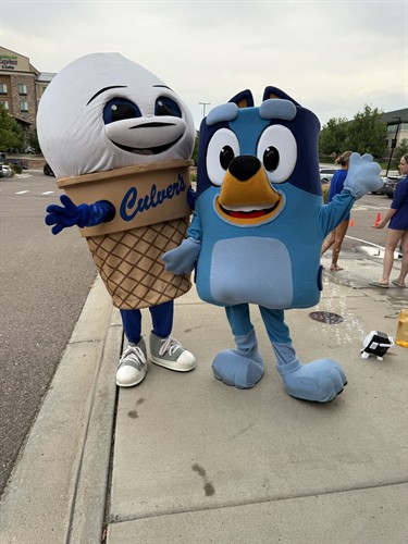 Scoopie with Bluey at the SafeSplash Swim School event!
