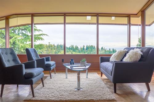 We used mid century modern furnishings to highlight the features of this mid century custom home.Photo credit: Krystyka Kaminski We used mid century modern furnishings to highlight the features of this mid century custom home.Photo credit: Krystyka Kaminski