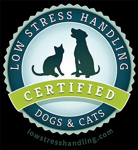 We are certified in Low Stress Handling for Dogs and Cats.