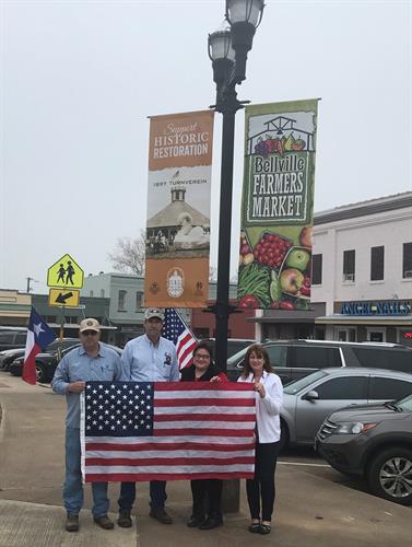 US Flag presentation on the Downtown Bellville, TX Square to city officials. 