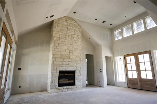 Brenham Farmhouse Design - Interior Living Room - 17' Cathedral Ceilings - In Progress