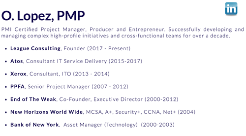 Professionally certified by the Project Management Institute. Professionally certified by the Project Management Institute.