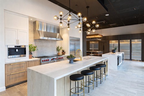 Wolf range, coffee maker and refrigerator display at Designer Appliances