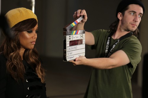 Filming Tyra for TV interviews