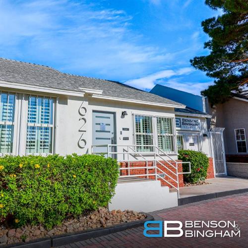 The front facade of Benson & Bingham Car Accident & Personal Injury Lawyers reflects their ongoing dedication to helping accident victims across Las Vegas.