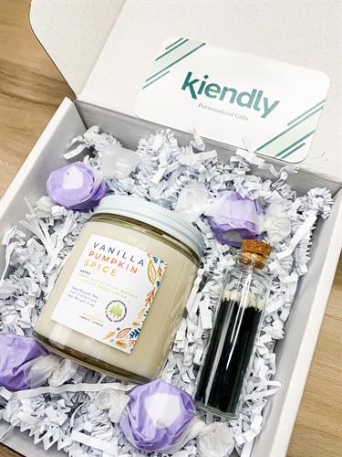 This candle, matchstick jar, and taffy gift is THE PERFECT small gift to send to anyone at any time of the year. 