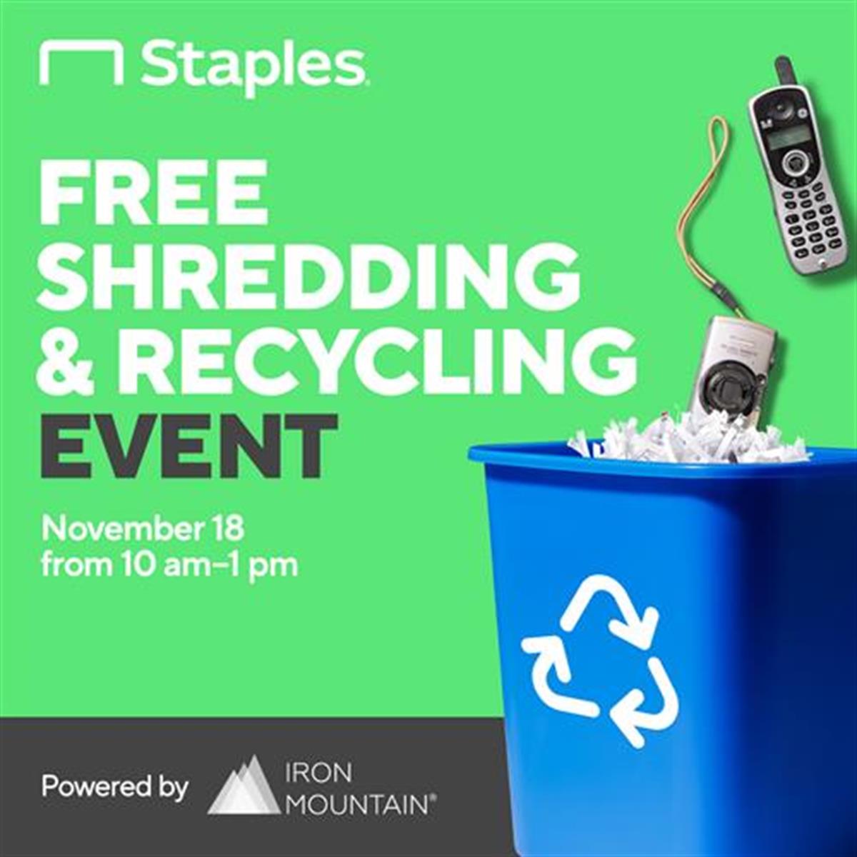 FREE Shredding and Recycling Event Nov 18, 2023