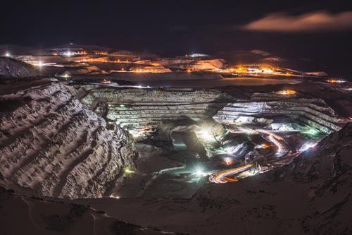 Time Lapse Nighttime Photo of IOC Mine site in Labrador City