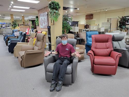 David's pic of the week!!   Our famous IMG recliners have made they're long awaited entrance.  We have lots of great colors and styles to try out. 